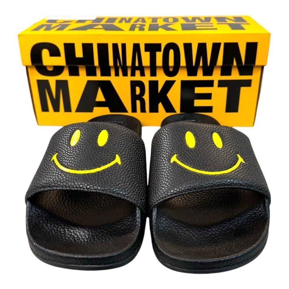 Chinatown Market Smiley Face Slide Sandals Black Size 6 Casual Comfortable Slip-
